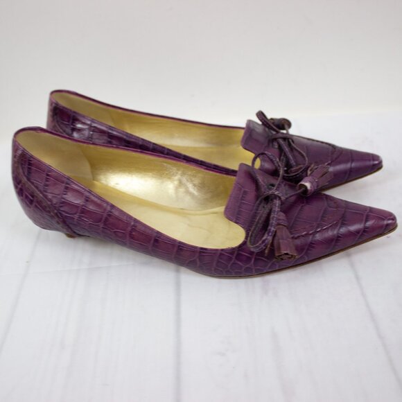 Vintage Etro Purple Croc Embossed Leather Pumps Pointy Toe - Picture 1 of 6